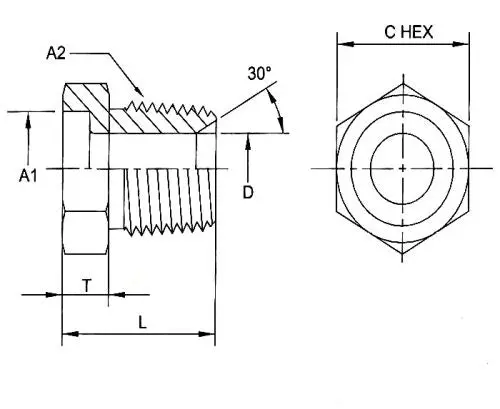 0404-32-32 : Onehydraulics Straight Steel Bored Adapter, 2.008 (-32) Bore Hole X 2-11-1/2 (-32) Male Nptf 2