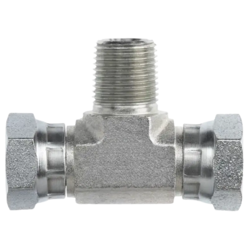 1601-04-04-04-Fg : Onehydraulics Tee Steel Adapter, 1/4-18 (-04) Male Nptf X 1/4-18 (-04) Female Npsm Swivel X 1/4-18 (-04) Female Npsm Swivel, 5000Psi 1