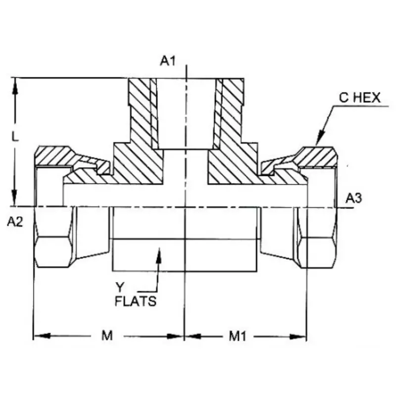 1602-08-08-08-Fg : Onehydraulics Tee Steel Adapter, 1/2-14 (-08) Female Nptf X 1/2-14 (-08) Female Npsm Swivel X 1/2-14 (-08) Female Npsm Swivel, 3500Psi 2