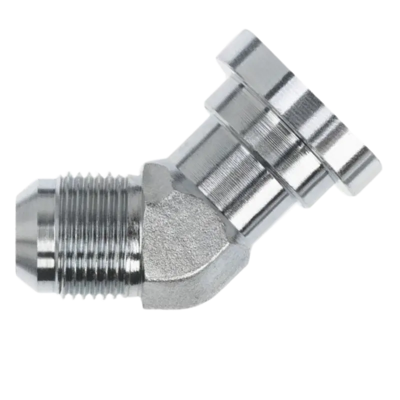 1803-12-12-Fg : Onehydraulics Forged 45-Degree Steel Adapter, 1-1/16-12 (-12) Male Jic X 3/4" (-12) Code 62 Flange Head 1