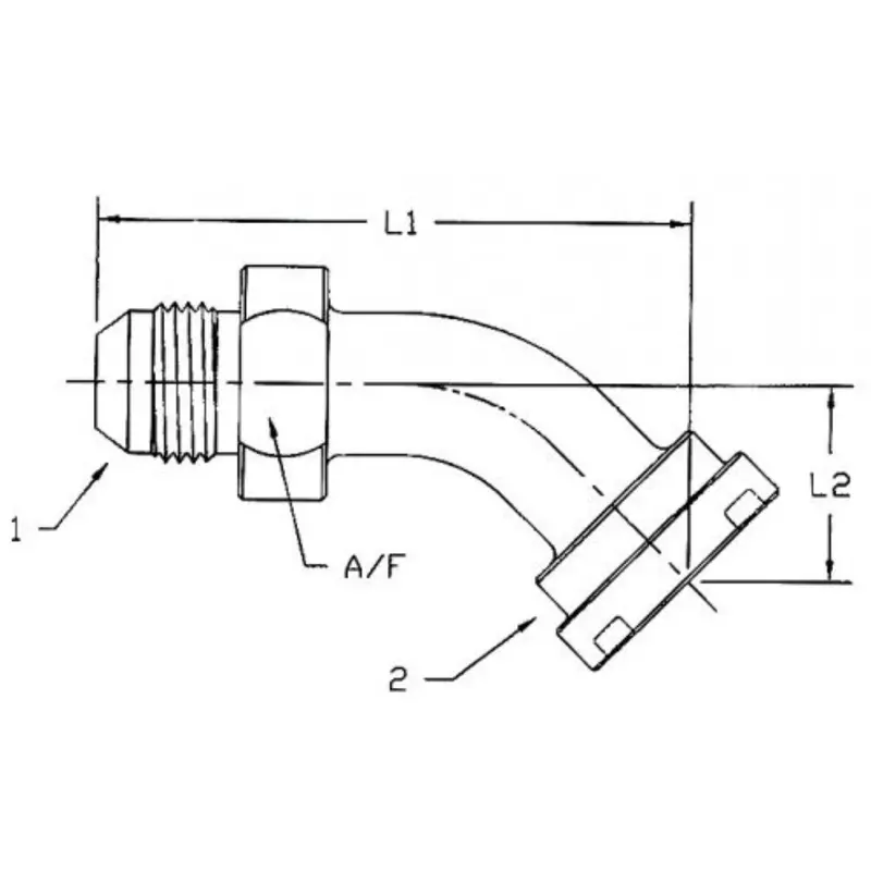 1803-20-16 : Onehydraulics Swept 45-Degree Steel Adapter, 1-5/8-12 (-20) Male Jic X 1" (-16) Code 62 Flange Head 2