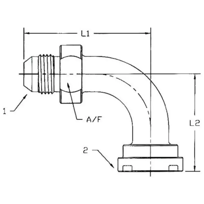 1804-12-20 : Onehydraulics Swept 90-Degree Steel Adapter, 1-1/16-12 (-12) Male Jic X 1.25" (-20) Code 62 Flange Head 2