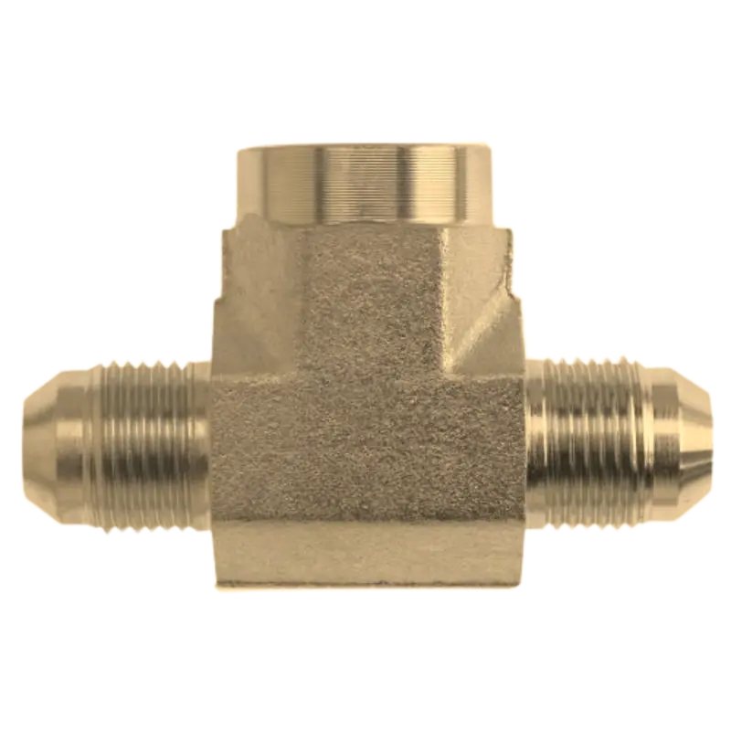 2602-12-12-12-B : Onehydraulics Tee Brass Adapter, 1-1/16-12 (-12) Male Jic X 1-1/16-12 (-12) Male Jic X 3/4-14 (-12) Female Npt, 2600Psi 1