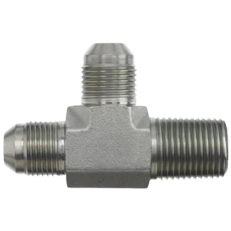 2605-12-12-12-Ss : Onehydraulics Tee Stainless Adapter, 1-1/16-12 (-12) Male Jic X 3/4-14 (-12) Male Npt X 1-1/16-12 (-12) Male Jic, 6000Psi 1