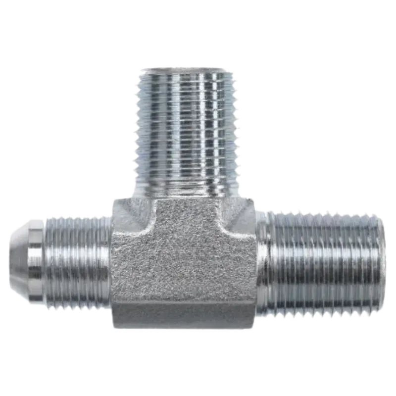 2607-10-08-06-Ss : Onehydraulics Tee Stainless Adapter, 7/8-14 (-10) Male Jic X 1/2-14 (-08) Male Npt X 3/8-18 (-06) Male Npt, 6000Psi 1