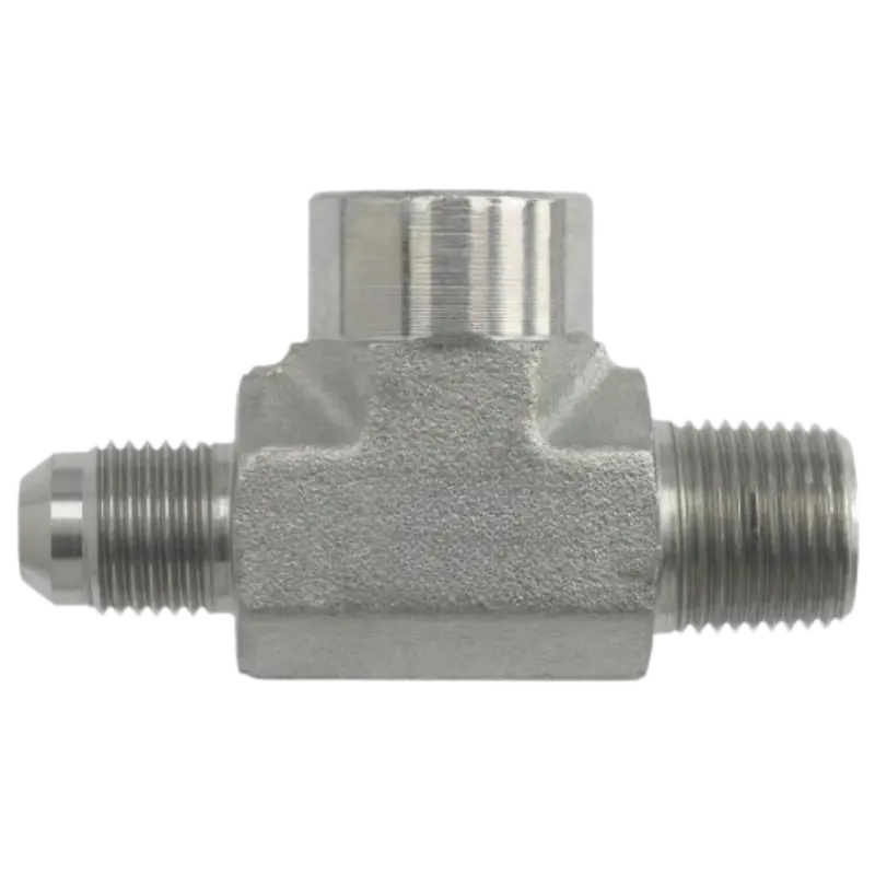 2611-12-12-12-Ss : Onehydraulics Tee Stainless Adapter, 1-1/16-12 (-12) Male Jic X 3/4-14 (-12) Male Npt X 3/4-14 (-12) Female Npt, 4800Psi 1