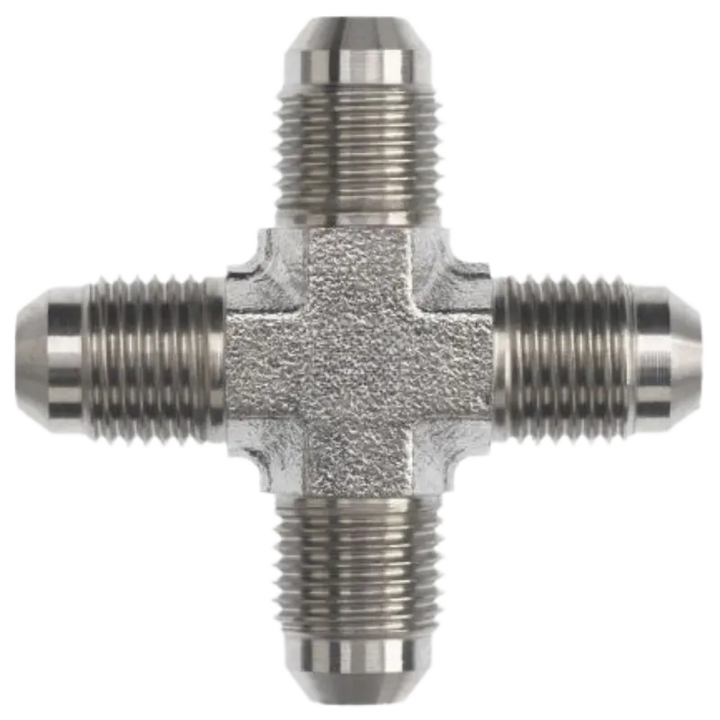 2650-08-08-08-08-Fg : Onehydraulics Cross Steel Adapter, 3/4-16 (-08) Male Jic X 3/4-16 (-08) Male Jic X 3/4-16 (-08) Male Jic X 3/4-16 (-08) Male Jic, 6000Psi 1