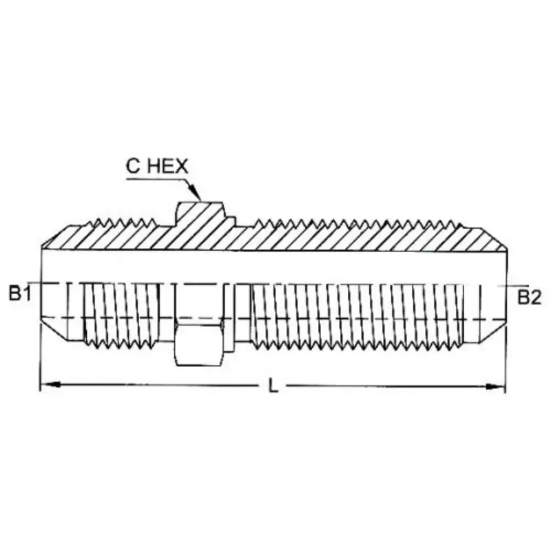 2700-10-08 : Onehydraulics Straight Steel Bulkhead Adapter, 7/8-14 (-10) Male Jic X 3/4-16 (-08) Male Jic, 5000Psi 2