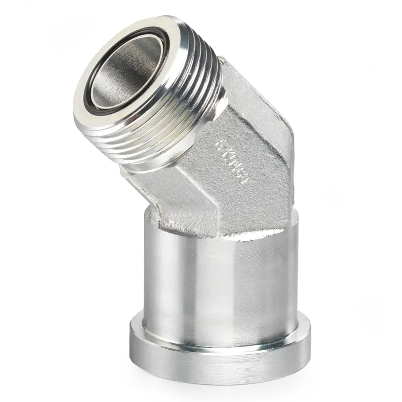 344-24-24 : Afp Split Flange Adapter, Steel, 45-Degree, 1.5 (1-1/2") Male Orfs Side 1, 1.5 (1-1/2") C61 Flange Side 2 1