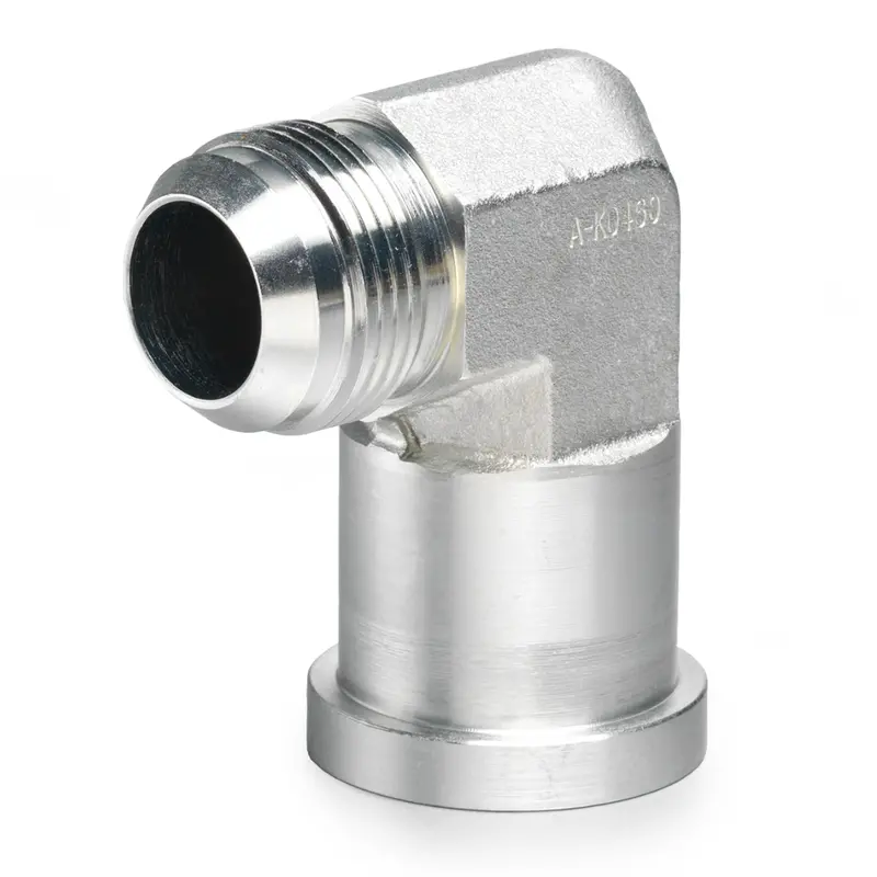 390-20-24 : Afp Split Flange Adapter, Steel, 90-Degree, 1.25 (1-1/4") Male Jic Side 1, 1.5 (1-1/2") C61 Flange Side 2 1