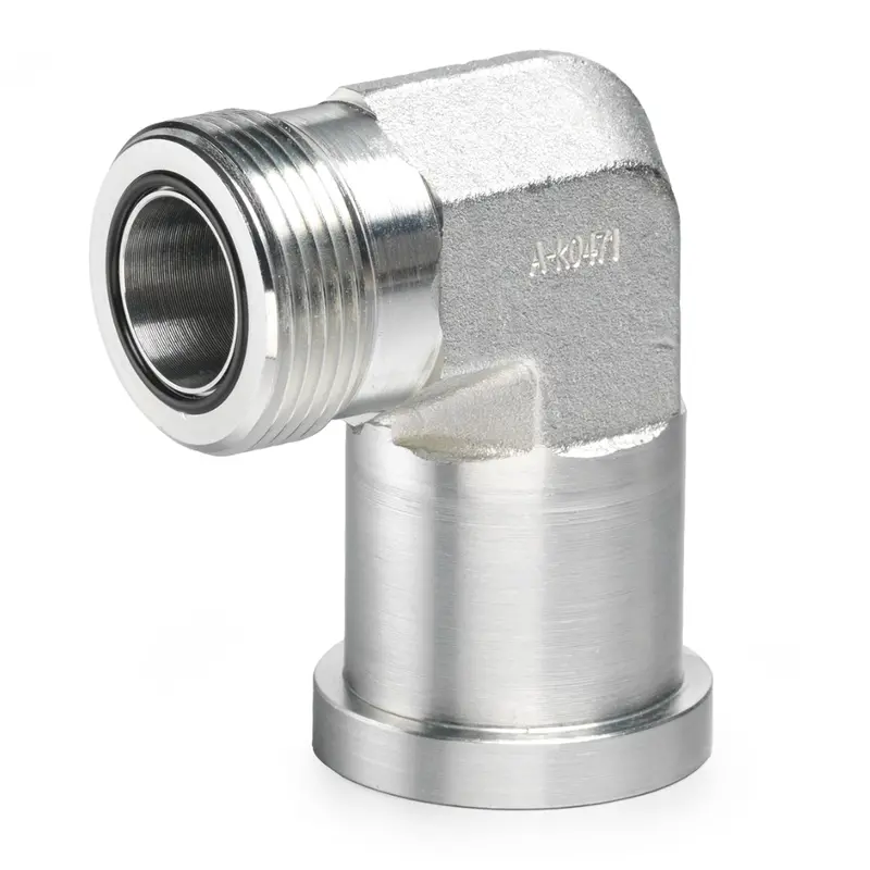 394-12-16 : Afp Split Flange Adapter, Steel, 90-Degree, 0.75 (3/4") Male Orfs Side 1, 1" C61 Flange Side 2 1