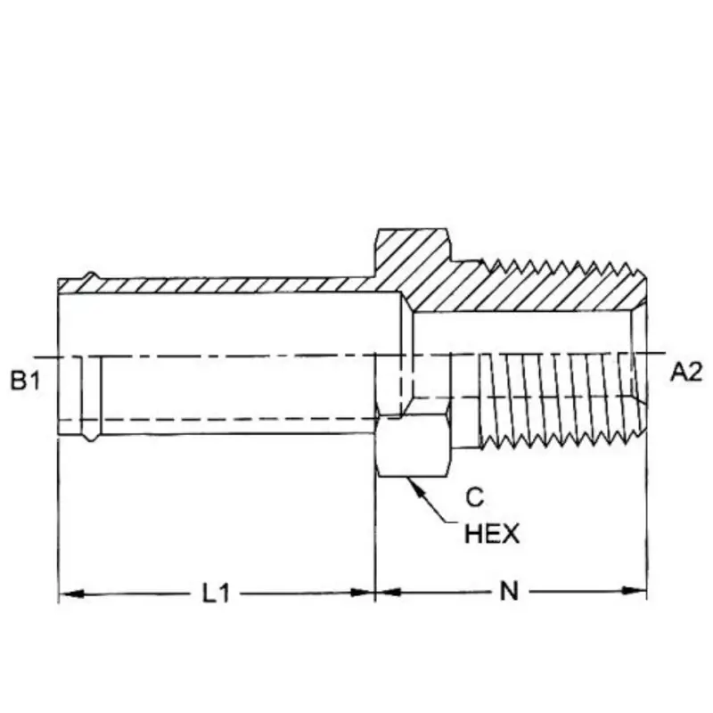 4404-20-12 : Onehydraulics Straight Steel Adapter, 1.25" (-20) Hose Barb Od X 3/4-14 (-12) Male Nptf 2