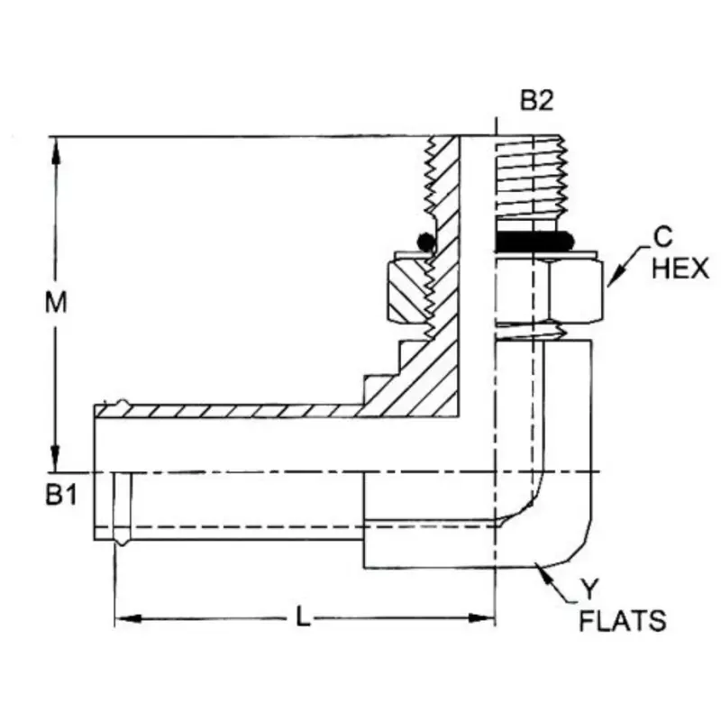 4601-06-06-Nwo-Fg : Onehydraulics 90-Degree Steel Adapter, 3/8" (-06) Hose Barb Od X 9/16-18 (-06) Male Adjustable Orb 2