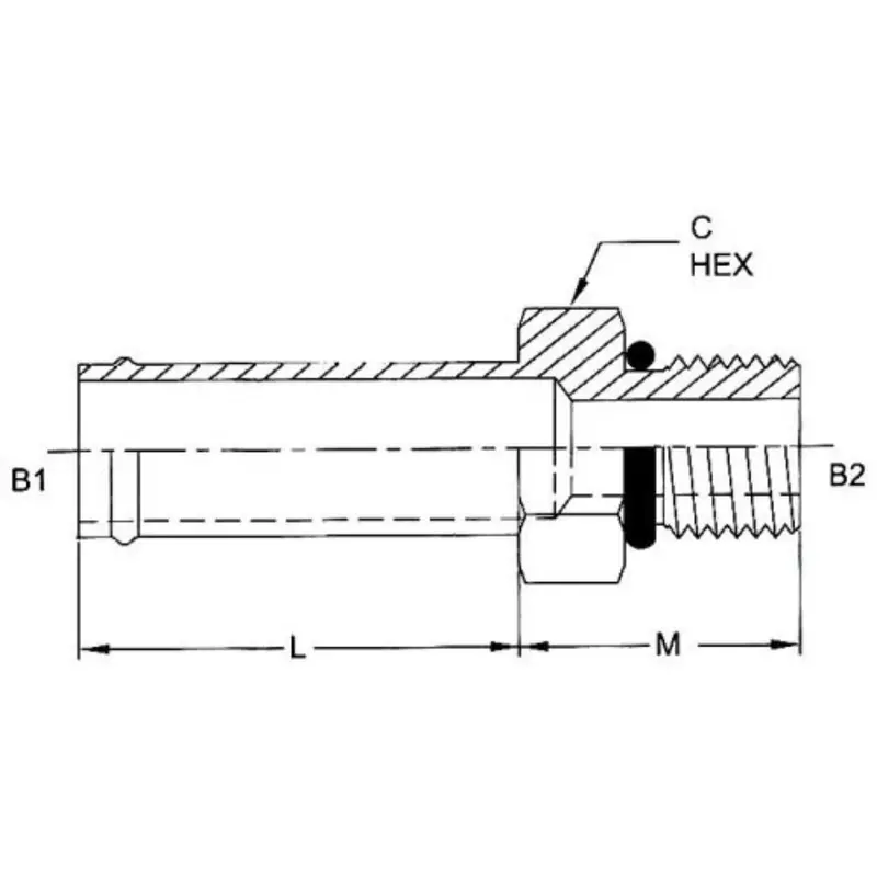 4604-12-08-O : Onehydraulics Straight Steel Adapter, 3/4" (-12) Hose Barb Od X 3/4-16 (-08) Male Adjustable Orb 2
