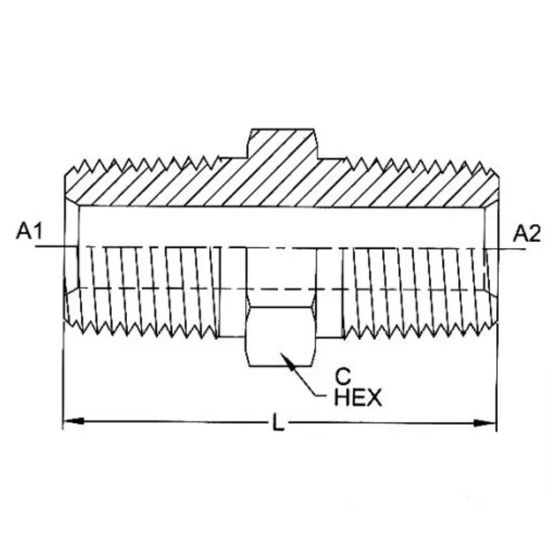 5404-16-16 : Onehydraulics Straight Steel Hex Nipple, 1-11-1/2 (-16) Male Npt X 1-11-1/2 (-16) Male Npt, 4500Psi 2