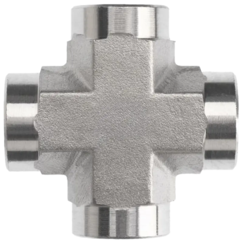 5652-04-04-04-04-Ss : Onehydraulics Cross Stainless Adapter, 1/4-18 (-04) Female Npt X 1/4-18 (-04) Female Npt X 1/4-18 (-04) Female Npt X 1/4-18 (-04) Female Npt, 6000Psi 1