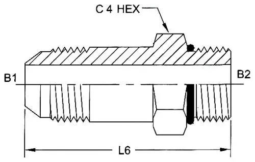 6400-L-04-04-O : Onehydraulics Straight Steel Long Adapter, 7/16-20 (-04) Male Jic X 7/16-20 (-04) Male Orb, 7500Psi 2