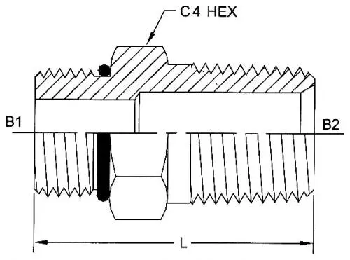 6401-12-06-O : Onehydraulics Straight Steel Rigid Adapter, 1-1/16-12 (-12) Male Orb X 3/8-18 (-06) Male Npt, 6000Psi 2