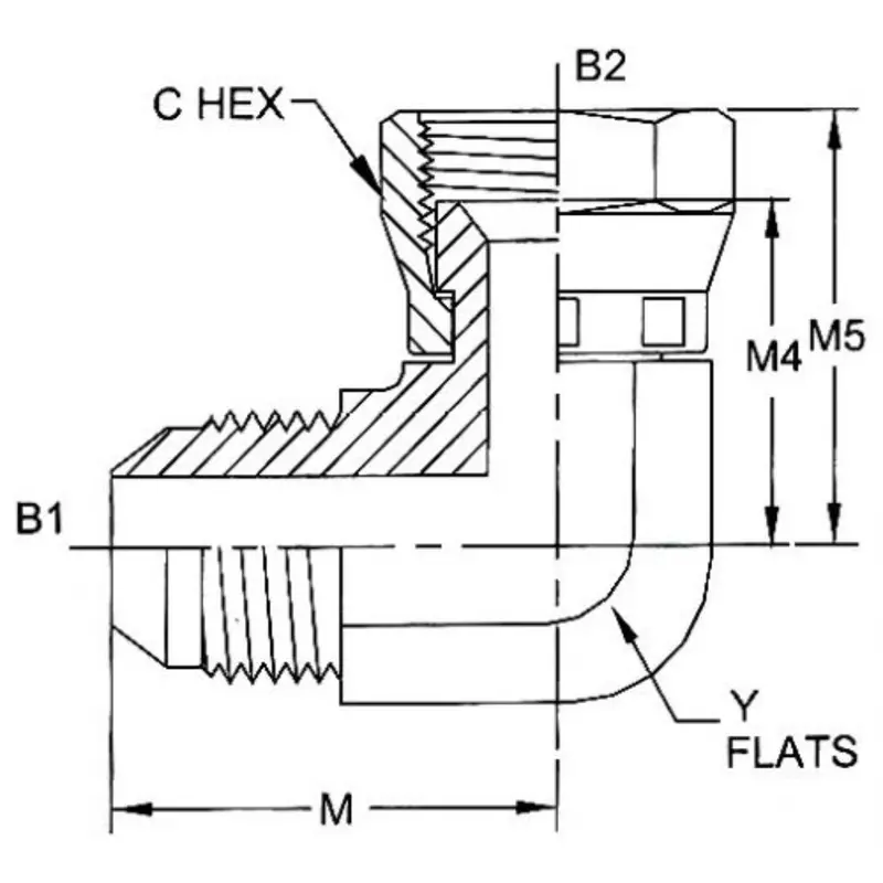6500-32-24-Fg : Onehydraulics 90-Degree Steel Adapter, 2-1/2-12 (-32) Male Jic X 1-7/8-12 (-24) Female Jic, 1500Psi 2