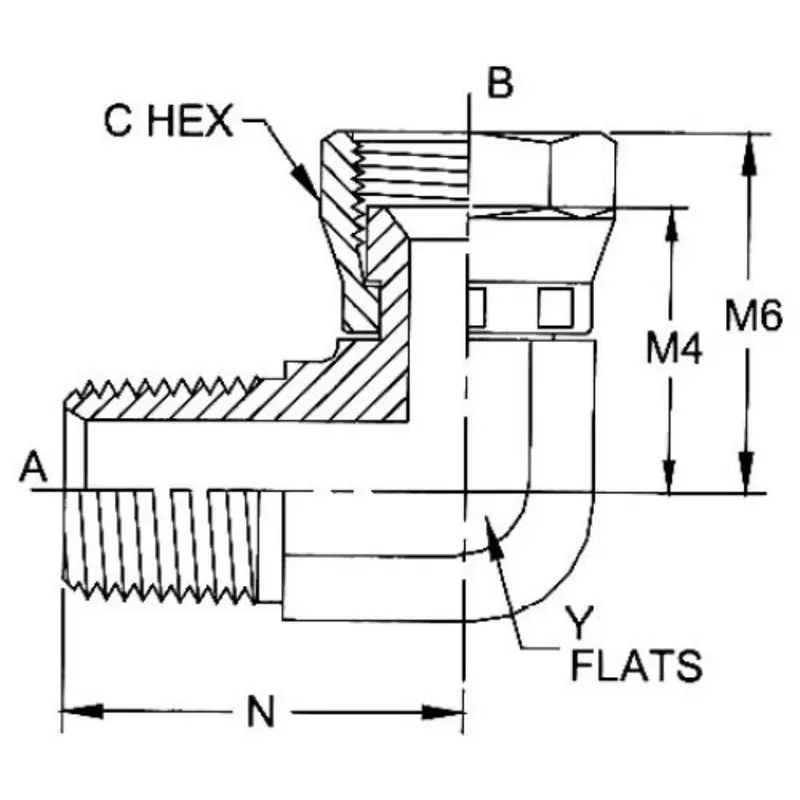 6501-16-12-Fg : Onehydraulics 90-Degree Steel Adapter, 1-11-1/2 (-16) Male Npt X 1-1/16-12 (-12) Female Jic Swivel, 3600Psi 2