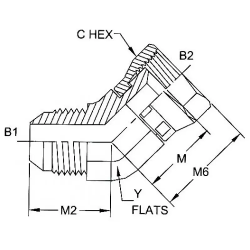 6502-04-02-Fg : Onehydraulics 45-Degree Steel Adapter, 7/16-20 (-04) Male Jic X 5/16-24 (-02) Female Jic Swivel 2