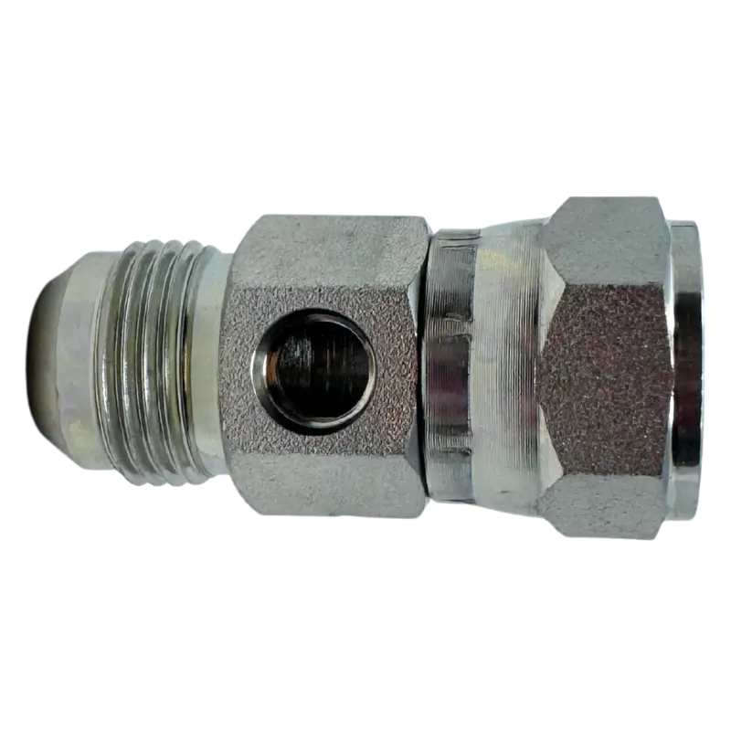 6564-12-12-04 : Onehydraulics Gauge Port Branch Tee, 1-1/16-12 (-12) Male Jic X 1-1/16-12 (-12) Female Jic Swivel X 7/16-20 (-04) Female Orb, 5000Psi 1