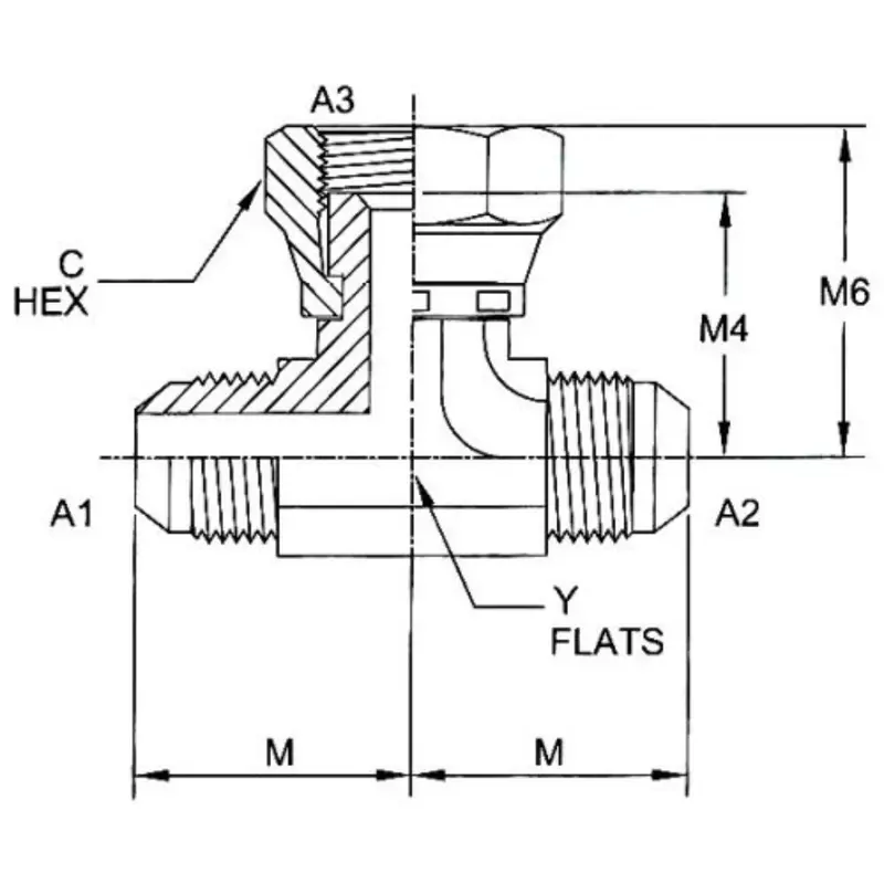 6600-06-06-06-Fg : Onehydraulics Tee Steel Adapter, 9/16-18 (-06) Male Jic X 9/16-18 (-06) Male Jic X 9/16-18 (-06) Female Jic Swivel, 5000Psi 2