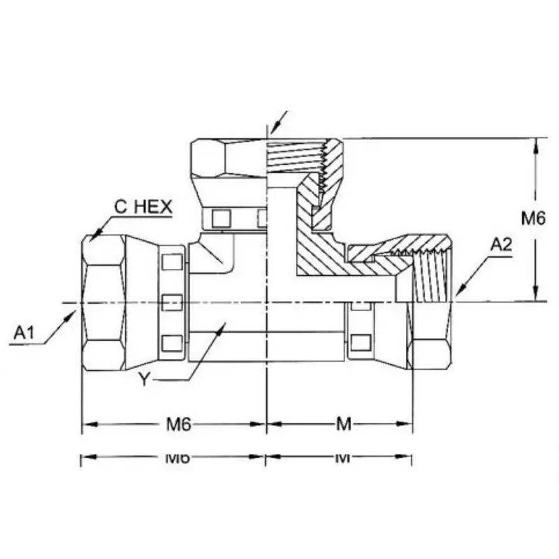 6606-04-04-04-Ss : Onehydraulics Tee Stainless Adapter, 7/16-20 (-04) Female Jic Swivel X 7/16-20 (-04) Female Jic Swivel X 7/16-20 (-04) Female Jic Swivel, 7700Psi 2