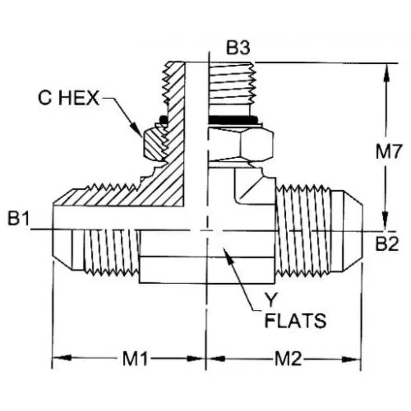 6803-02-02-02-Nwo-Fg : Onehydraulics Branch Tee Steel Adapter, 5/16-24 (-02) Male Jic X 5/16-24 (-02) Male Jic X 5/16-24 (-02) Male Adjustable Orb, 6000Psi 2