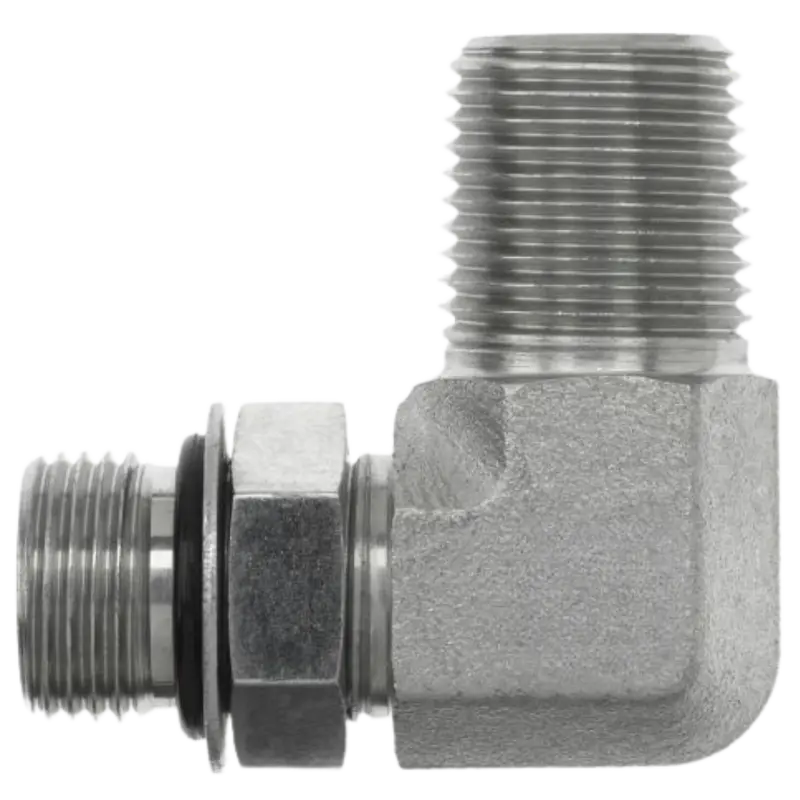 6806-12-08-Nwo-Fg : Onehydraulics 90-Degree Steel Adapter, 1-1/16-12 (-12) Male Adjustable Orb X 1/2-14 (-08) Male Nptf, 5000Psi 1