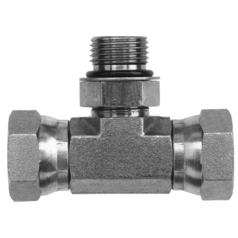 6911-10-12-12-Nwo-Fg : Onehydraulics Tee Steel Adapter, 7/8-14 (-10) Male Adjustable Orb X 3/4-14 (-12) Female Npsm Swivel X 3/4-14 (-12) Female Npsm Swivel, 2250Psi 1