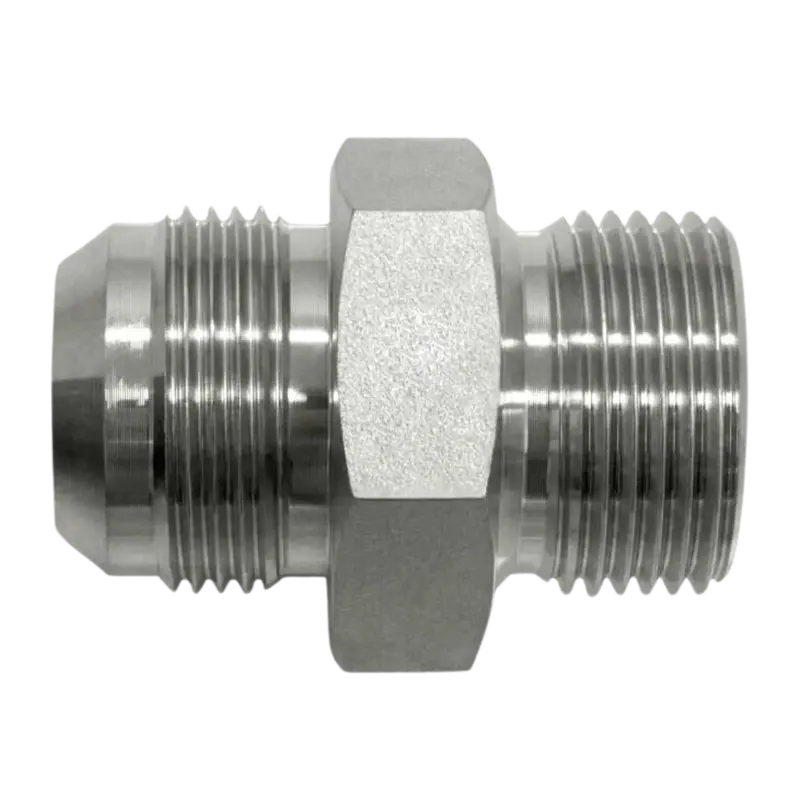7002-08-06: Onehydraulics Straight Steel Adapter, 3/4-16 (-08) Male Jic X 3/8-19 (-06) Male Bspp 60-Degree Flare, 5000Psi 1