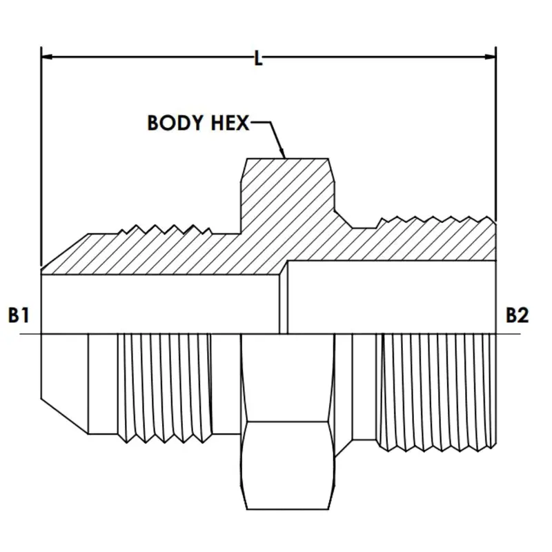 7005-12-26 : Onehydraulics Straight Steel Adapter, 1-1/16-12 (-12) Male Jic X M26 X 1.5 (26Mm) Male Metric, 5000Psi 2