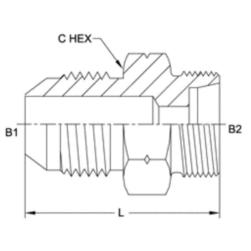 7005-12-L15-22 : Onehydraulics Straight Steel Adapter, 1-1/16-12 (-12) Male Jic X M22 X 1.5 (-L15) Male Light Duty Din 2