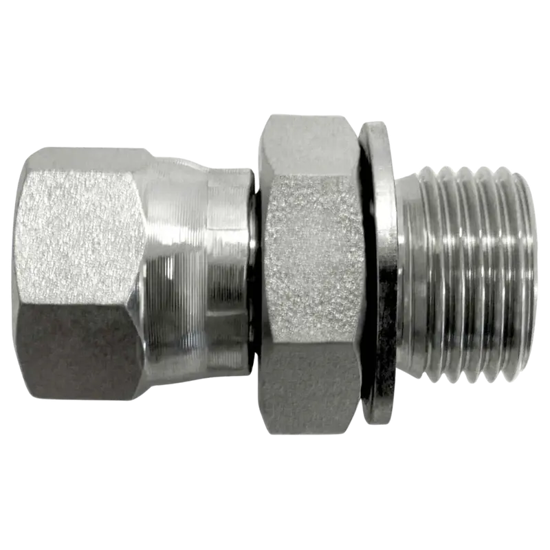 7022-08-06-Bs : Onehydraulics Straight Steel Adapter, 3/4-16 (-08) Female Jic Swivel X 3/8-19 (-06) Male Bspp With Bonded Seal, 5000Psi 1
