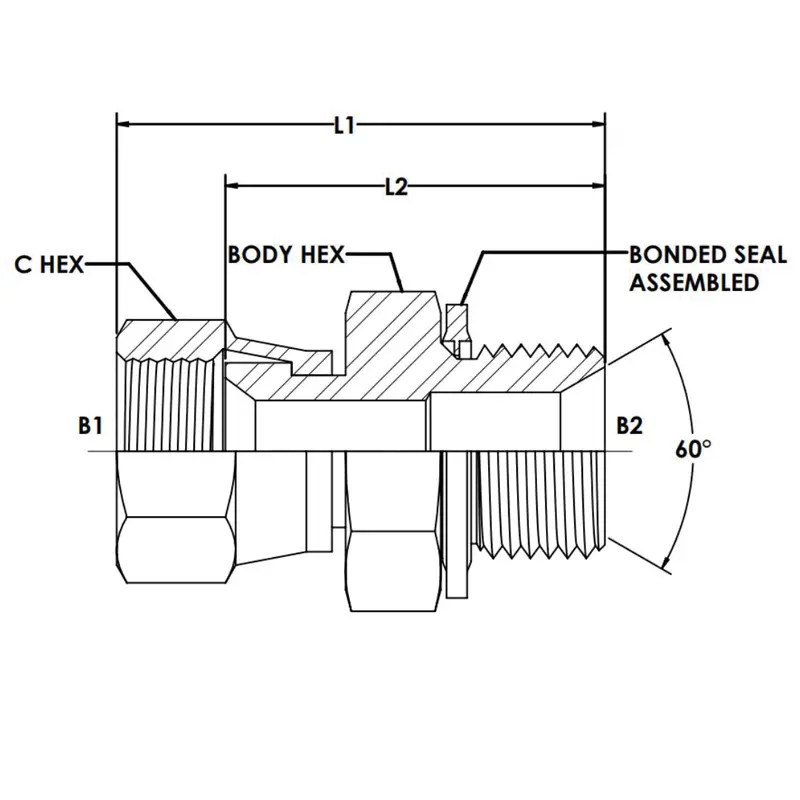 7022-10-10-Bs : Onehydraulics Straight Steel Adapter, 7/8-14 (-10) Female Jic Swivel X 5/8-14 (-10) Male Bspp With Bonded Seal, 5000Psi 2