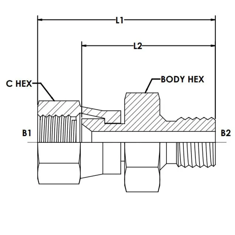 7025-06-16 : Onehydraulics Straight Steel Adapter, 9/16-18 (-06) Female Jic Swivel X M16 X 1.5 (16Mm) Male Metric, 5000Psi 2