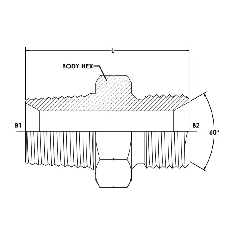 7032-16-16: Onehydraulics Straight Steel Rigid Adapter, 1-11-1/2 (-16) Male Npt X 1-11 (-16) Male Bspp, 3000Psi 2