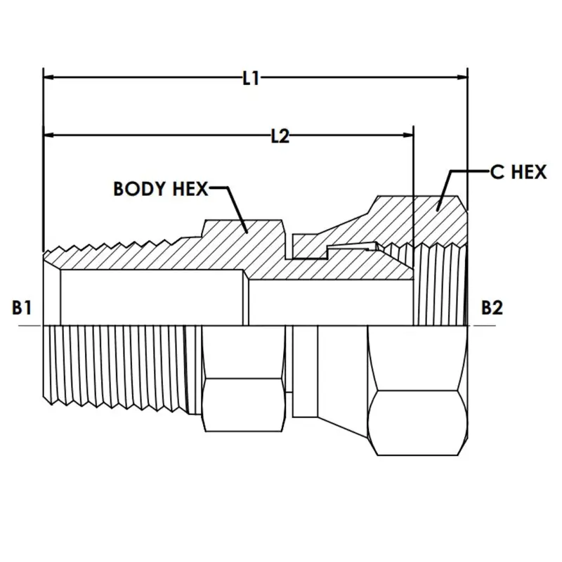 7034-08-06 : Onehydraulics Straight Steel Adapter, 1/2-14 (-08) Male Npt X 3/8-19 (-06) Female Bspp Swivel, 5000Psi 2