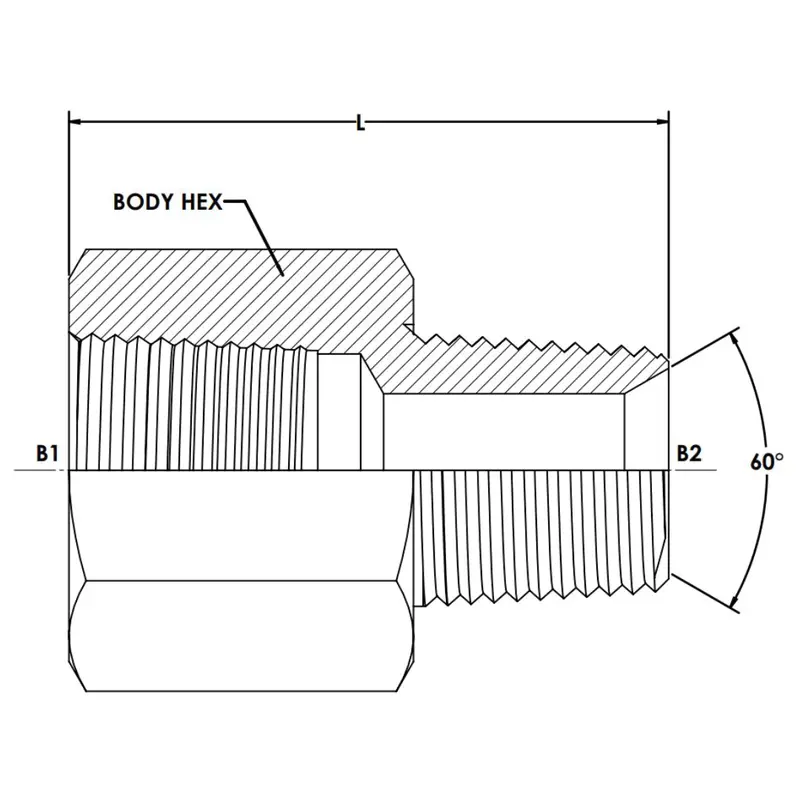 7040-24-24 : Onehydraulics Straight Steel Adapter, 1-1/2-11-1/2 (-24) Female Npt X 1-1/2-11 (-24) Male Bspt, 2000Psi 2