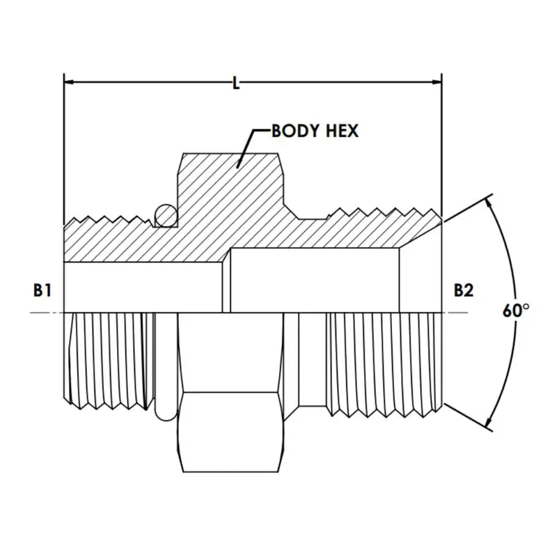 7062-16-12 : Onehydraulics Straight Steel Rigid Adapter, 1-5/16-12 (-16) Male Orb X 3/4-14 (-12) Male Bspp, 4000Psi 2