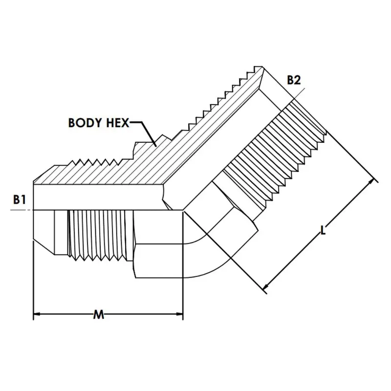 7100-04-04 : Onehydraulics 45-Degree Steel Rigid Adapter, 7/16-20 (-04) Male Jic X 1/4-19 (-04) Male Bspt, 6000Psi 2