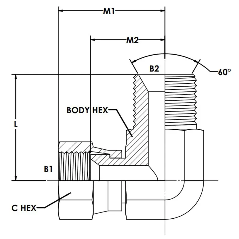 7222-10-08-Fg : Onehydraulics 90-Degree Steel Adapter, 7/8-14 (-10) Female Jic Swivel X 1/2-14 (-08) Male Bspp, 5000Psi 2