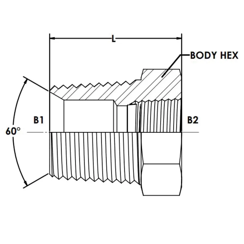 9001-06-02 : Onehydraulics Straight Steel Bushing Adapter, 3/8-19 (-06) Male Bspt X 1/8-28 (-02) Female Bspt, 6000Psi 2