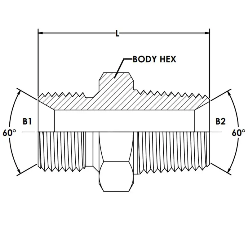 9020-06-04 : Onehydraulics Straight Steel Adapter, 3/8-19 (-06) Male Bspp X 1/4-19 (-04) Male Bspt, 5000Psi 2