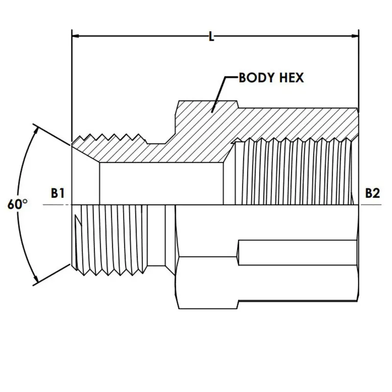 9023-06-06 : Onehydraulics Straight Steel Adapter, 3/8-19 (-06) Male Bspp X 3/8-19 (-06) Female Bspp, 5000Psi 2