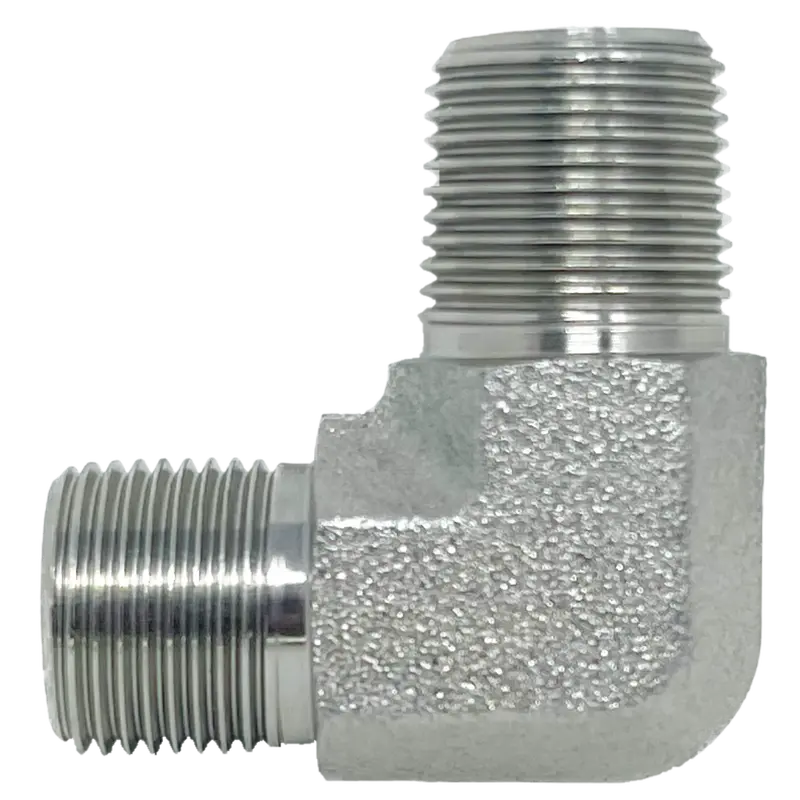 9057-04-02 : Adaptall 90-Degree Steel Adapter, 1/4-19 (-04) Male Bspp X 1/8-28 (-02) Male Bspt 1