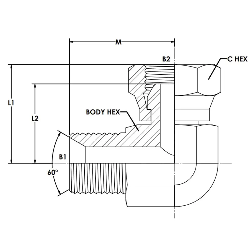 9224-06-06-Fg : Onehydraulics 90-Degree Steel Adapter, 3/8-19 (-06) Male Bspp X 3/8-19 (-06) Female Bspp Swivel, 5000Psi 2