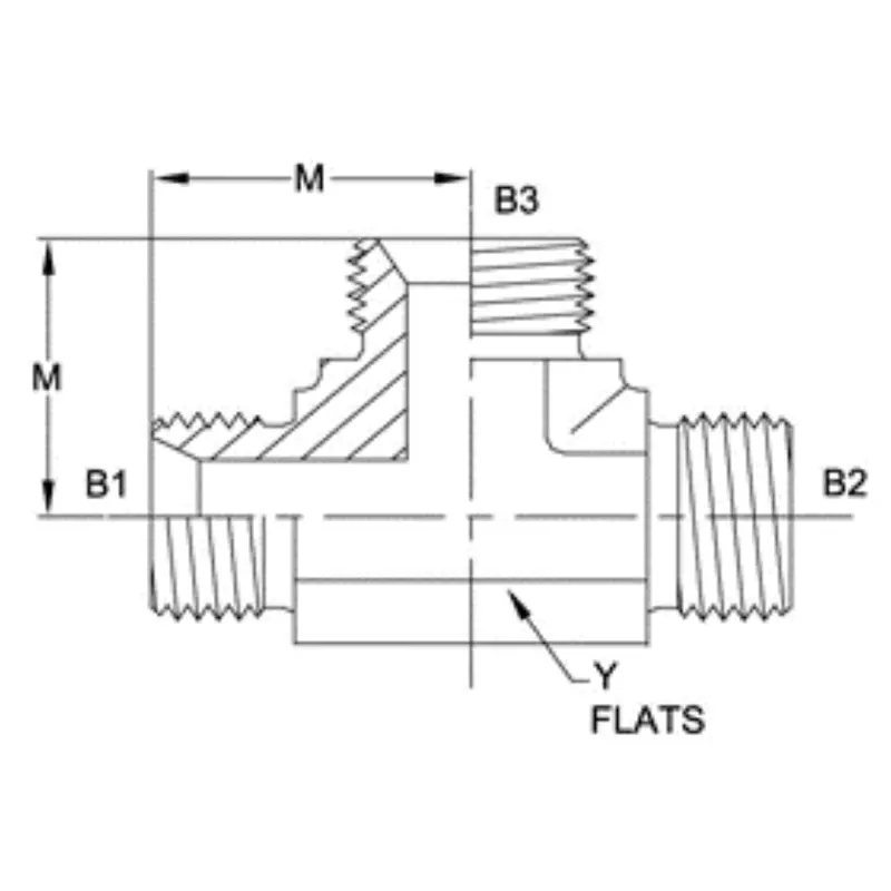 9322-08-08-08-Fg : Onehydraulics Rigid Tee Steel Adapter, 1/2-14 (-08) Male Bspp X 1/2-14 (-08) Male Bspp X 1/2-14 (-08) Male Bspp, 5000Psi 2