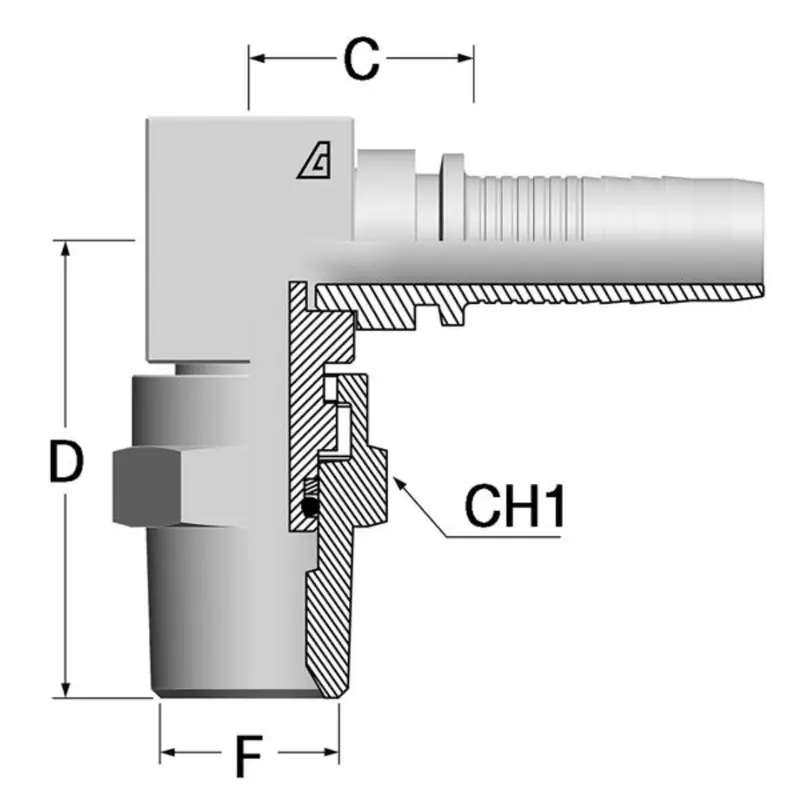 A-0404-Mps9 : Alfagomma 90-Degree Steel Fitting, 1/4 (-04) Hose X 1/4-18 (-04) Male Nptf Swivel 1